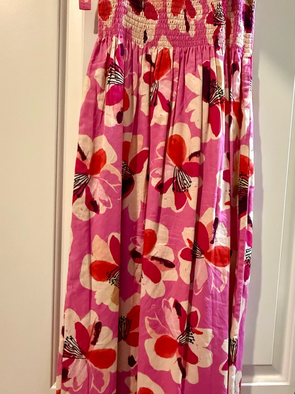Tea Collection Pink Floral Maxi Dress with Red and White Accents